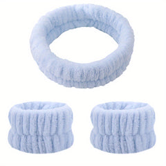Plush Velvet Elastic Headband Wristband Set for Skincare Spa