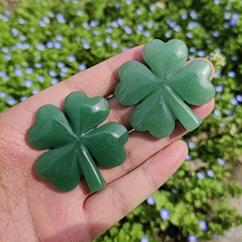 1pc Natural Aventurine Clover Quartz Crystal Carving