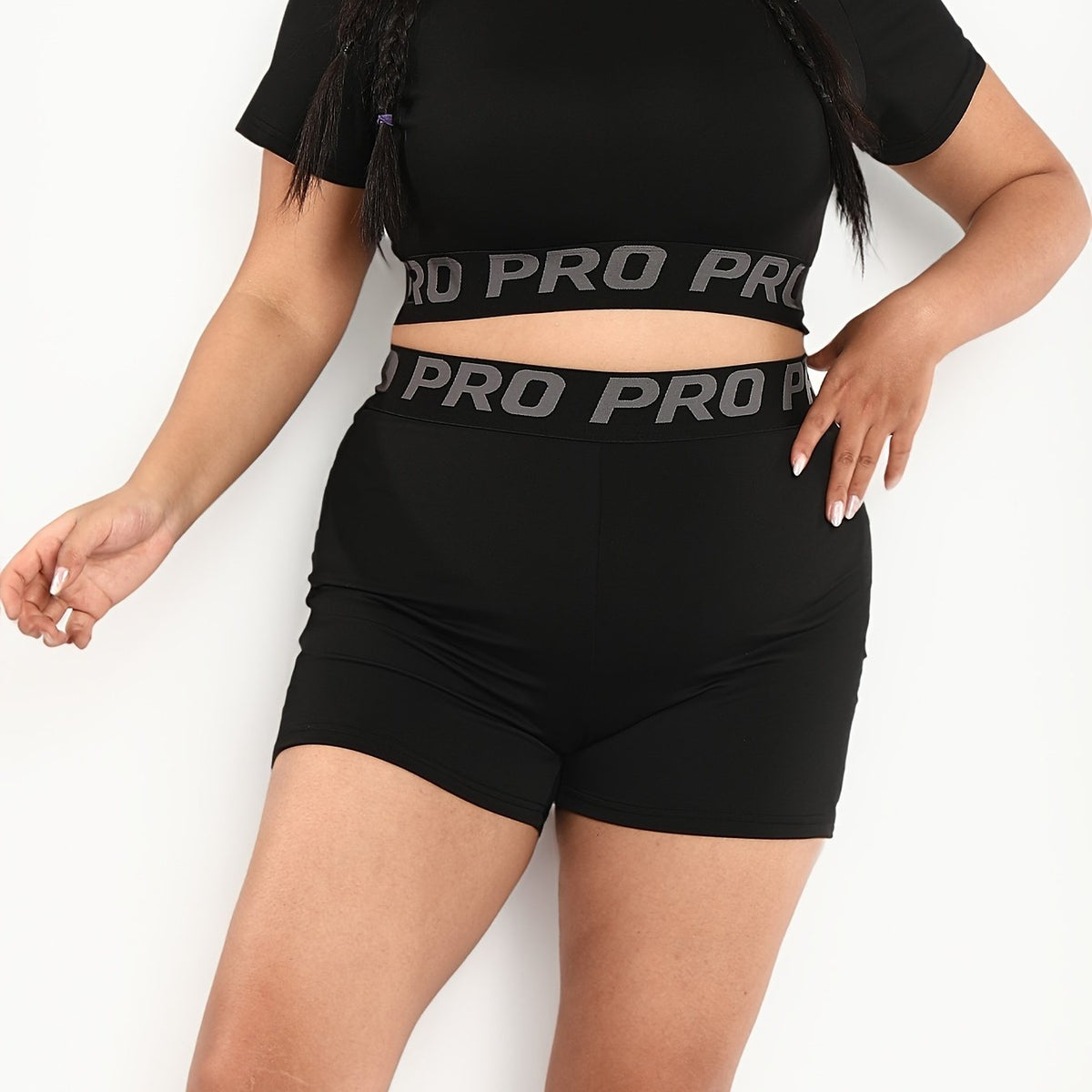  Letter Tape Crop Top & Shorts Sports Set