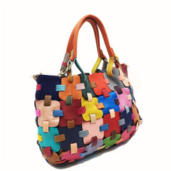 Patchwork Tote Bag Leather Shoulder Bag Casual Commuter Bag