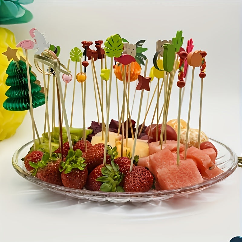 50 Pack Bamboo Christmas Tree Cocktail Picks with Leaf for Appetizers