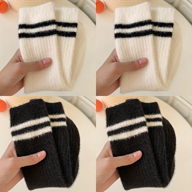 Warm Striped Fuzzy Socks - Mid Tube Women's Stockings