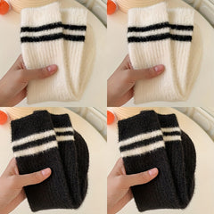 Warm Striped Fuzzy Socks - Mid Tube Women's Stockings