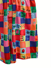 Block & Fruit Print Romper Jumpsuit Casual Sleeveless V neck Women's Clothing