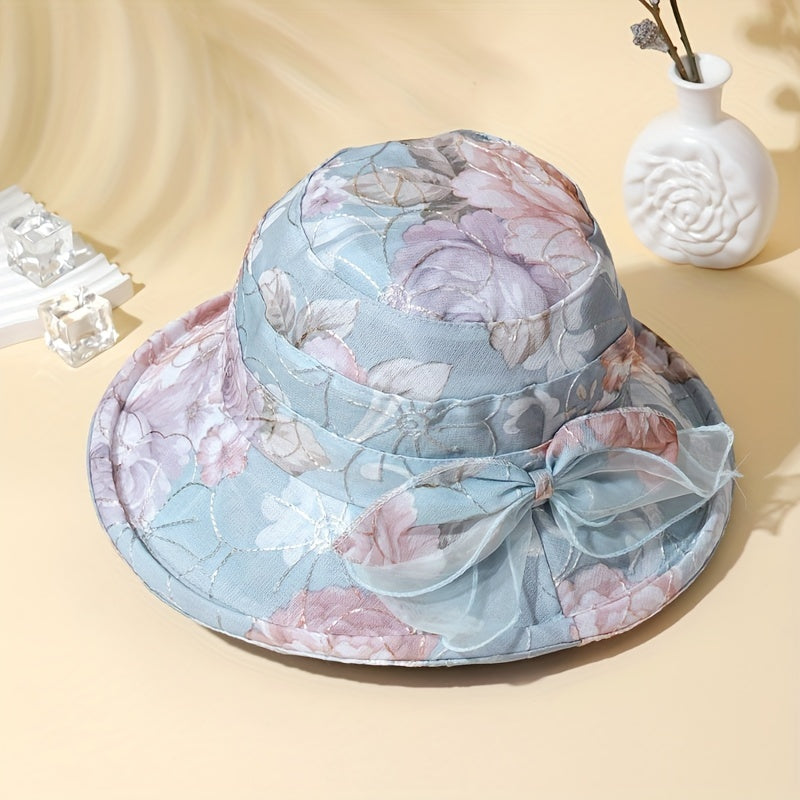 Flower Ribbon Bowknot Bucket Hat for Women