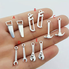 10pcs Mini Tool Serrated Wrench Hammer Head Pendant DIY Jewelry Making