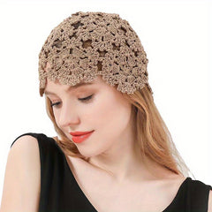 Crochet Beanie Flower Hollow Out Knitted Cloche Skull Cap