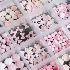 24 3D Resin Nail Charms Pink Styles Butterfly Camellia Rose Heart