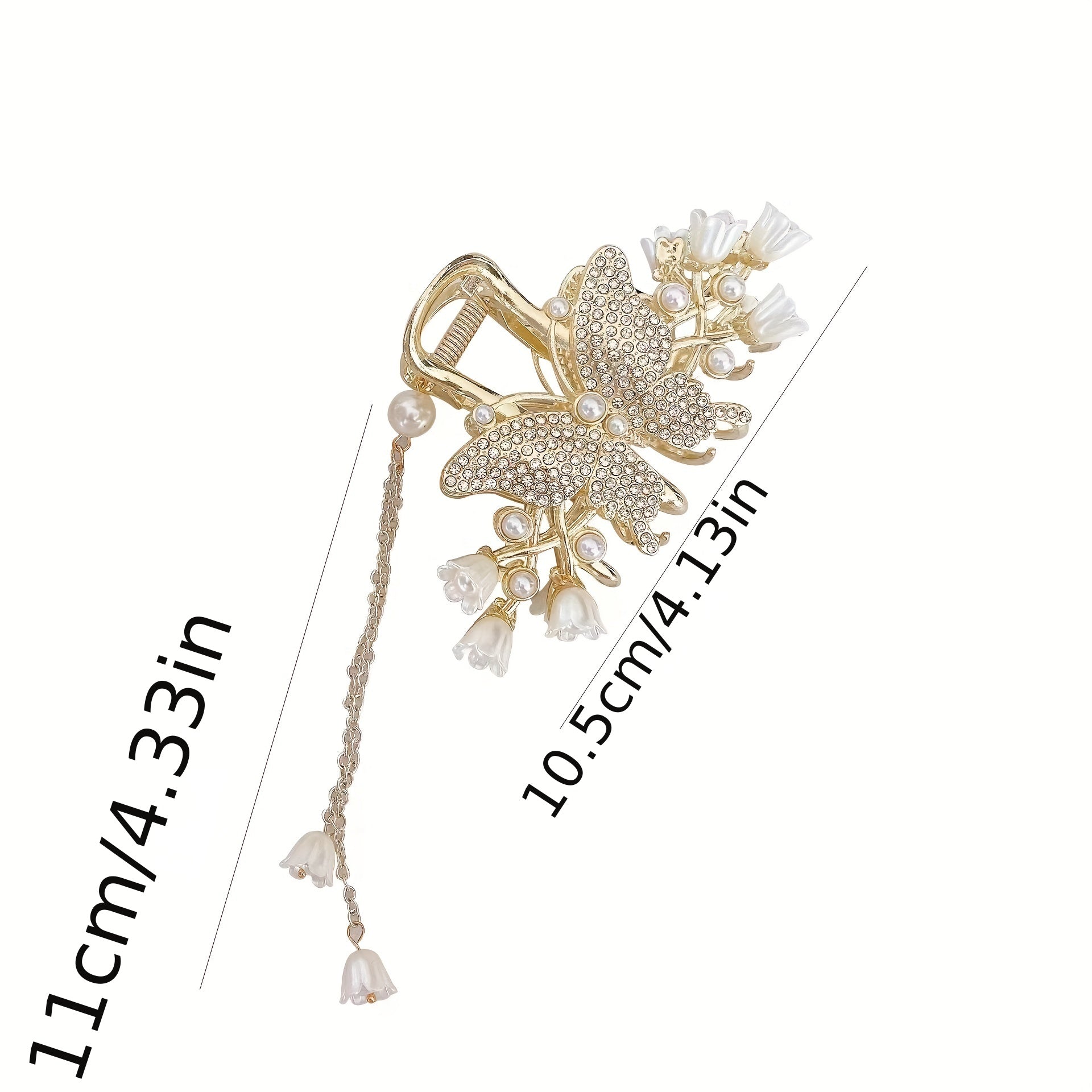 Pearl Flower Tassel Rhinestone Hair Claw for Women