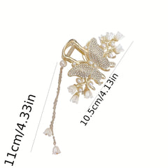 Pearl Flower Tassel Rhinestone Hair Claw for Women