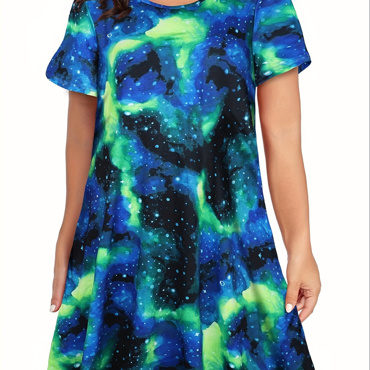  Tie Dye Short Sleeve Round Neck Dress
