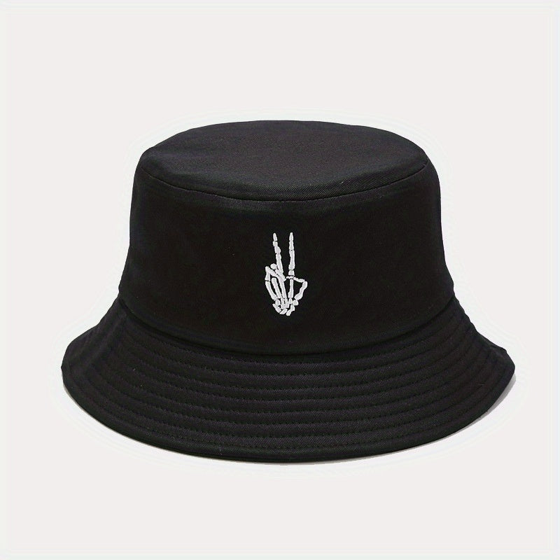 Skull Finger Embroidered Bucket Hat