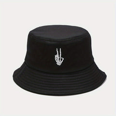 Skull Finger Embroidered Bucket Hat