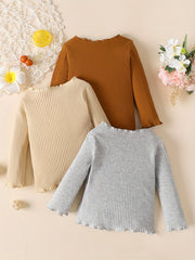 3pcs Girls Long Sleeve Ribbed Knit Ruffle Tops Blouse Sweater Set