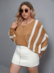  Striped Print Batwing Sleeve Knit Top