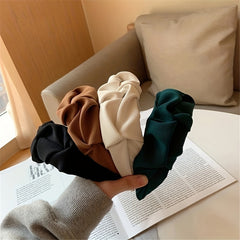Ruffled Headbands For Women Solid Fabric Wide Hairbands