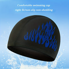 Flame Print Swim Cap Ear Protection Nylon Durable Elasticity