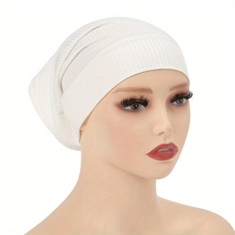 Solid Striped Turban Cap Hijab Soft Inner Cap Casual Underscarf