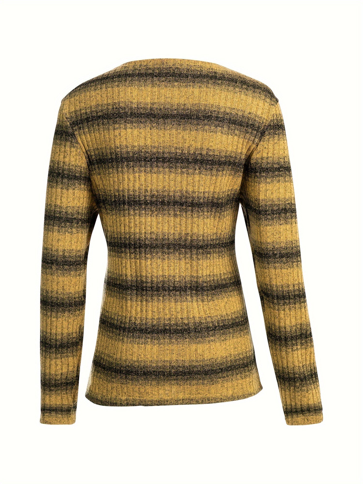  Stripe Print Surplice Neck Knit Top