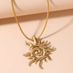 Golden Big Sun Pendant Necklace Vintage Style Neck Accessories