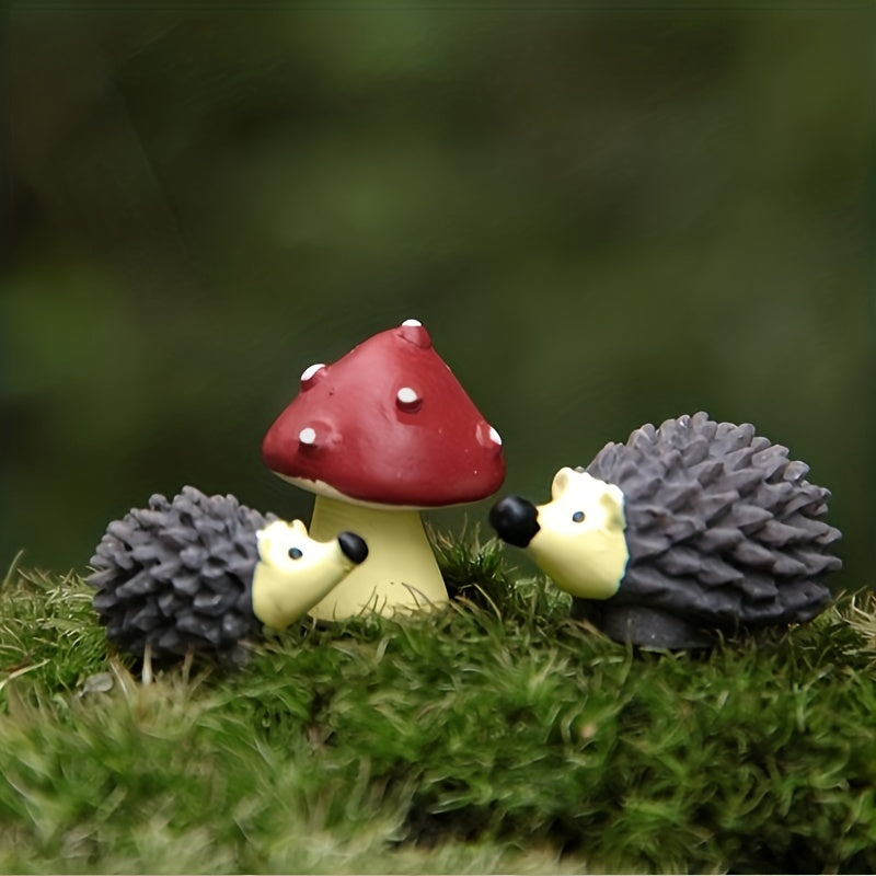 Cute Hedgehog Mushroom Micro Landscape Resin Figurines