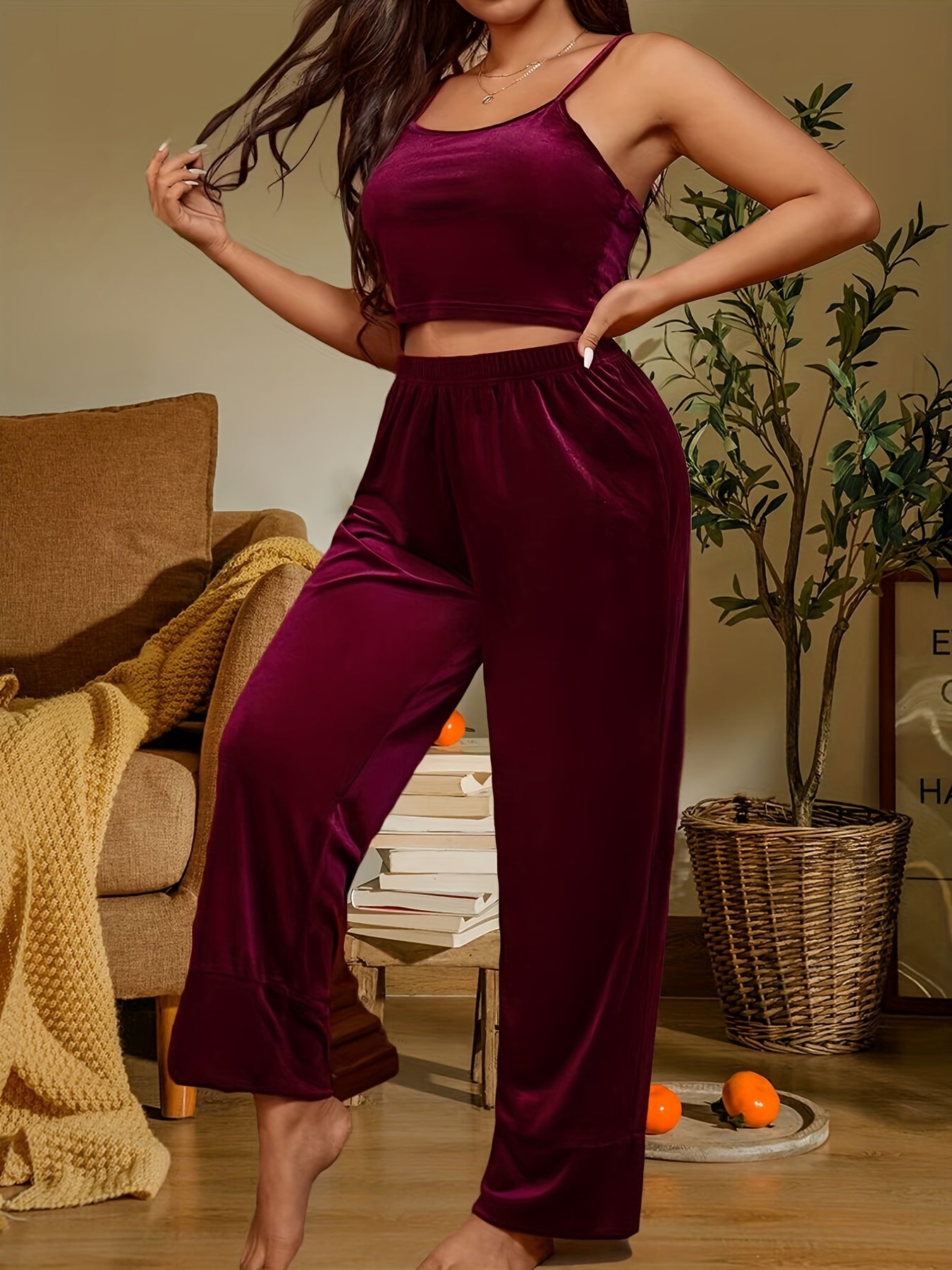  Velvet Lounge Set Medium Stretch Cami & Pants Pajamas