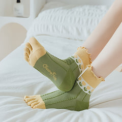 Floral Print Toe Socks 3D Textured Floor Socks