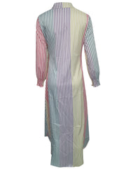 Block Striped Shirt Dress Long Sleeve Button Down Dress Women's Clothing