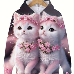 Flower Kitty Hooded Sweatshirt for Girls