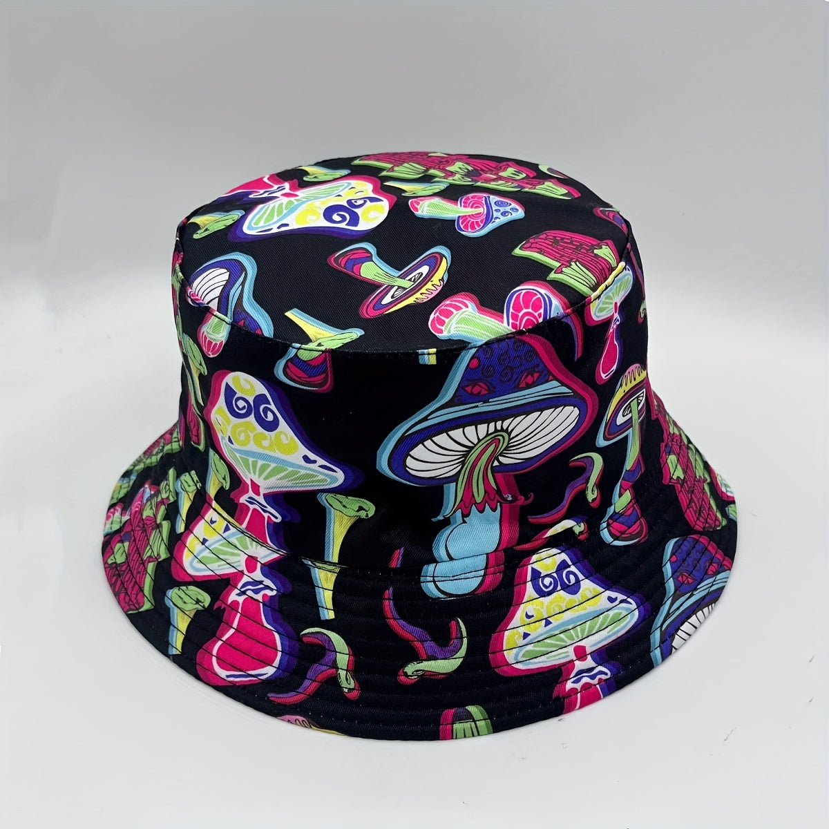 Cartoon Mushroom Print Bucket Hat Reversible Sunscreen Fisherman Cap