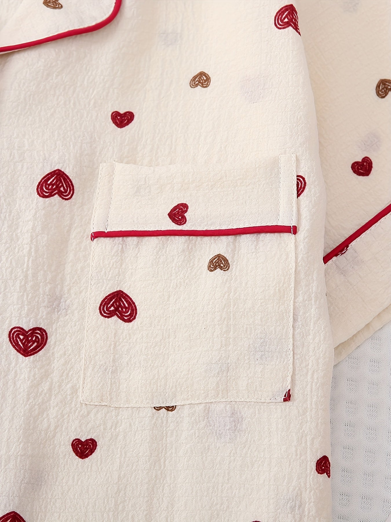 Heart Print Pajama Set Top & Shorts Elastic Waistband Women's Sleepwear