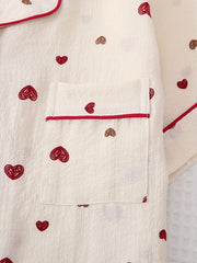 Heart Print Pajama Set Top & Shorts Elastic Waistband Women's Sleepwear