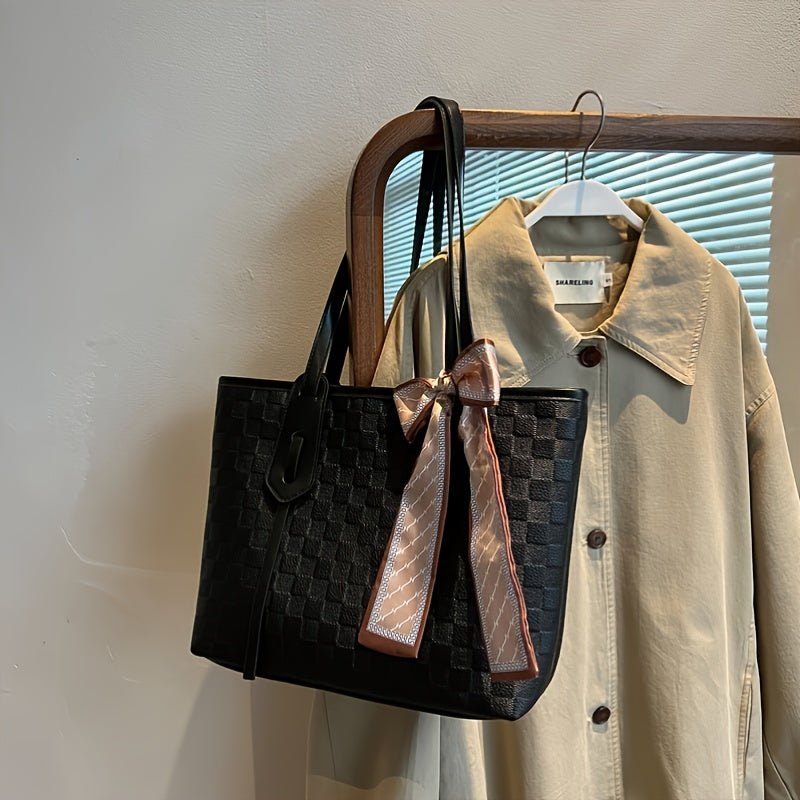 Geometric Pattern Shoulder Bag Large Capacity Tote Bag Scarf Decor Handbag