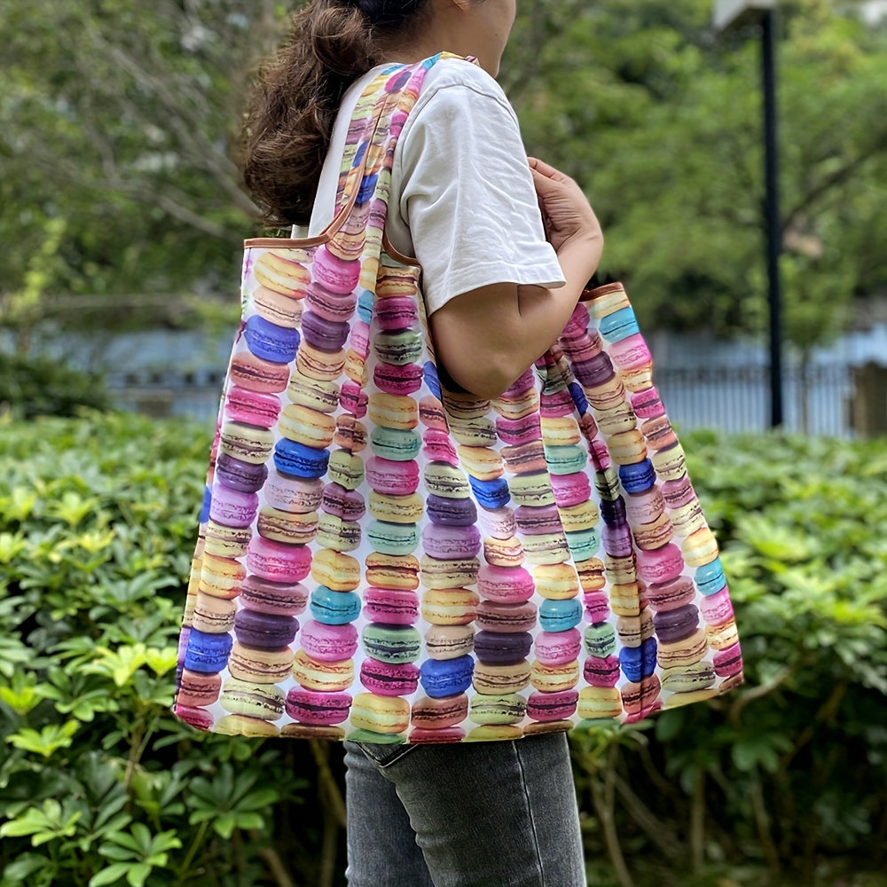 Portable Shopping Bag Macaroon Print Eco-Friendly Tote Women's Shoulder Bag
