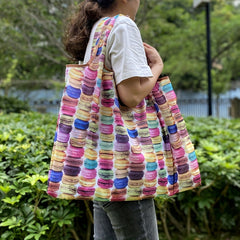 Portable Shopping Bag Macaroon Print Eco-Friendly Tote Women's Shoulder Bag