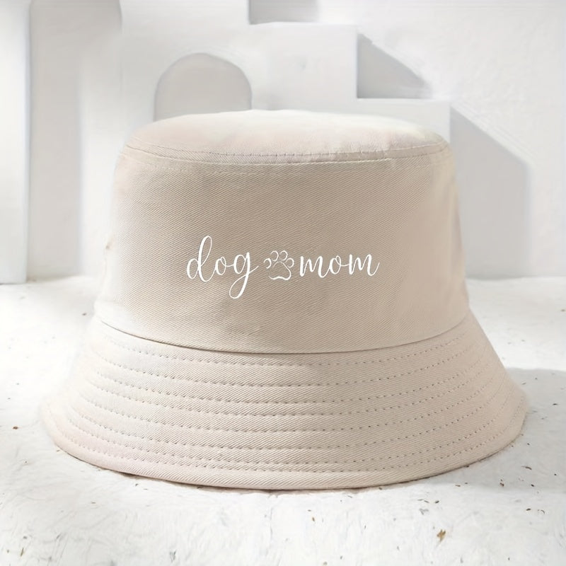 Dog Mom Print Bucket Hat Solid Cotton Basin Hat Unisex Lightweight Sunscreen