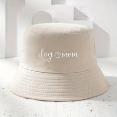 Dog Mom Print Bucket Hat Solid Cotton Basin Hat Unisex Lightweight Sunscreen