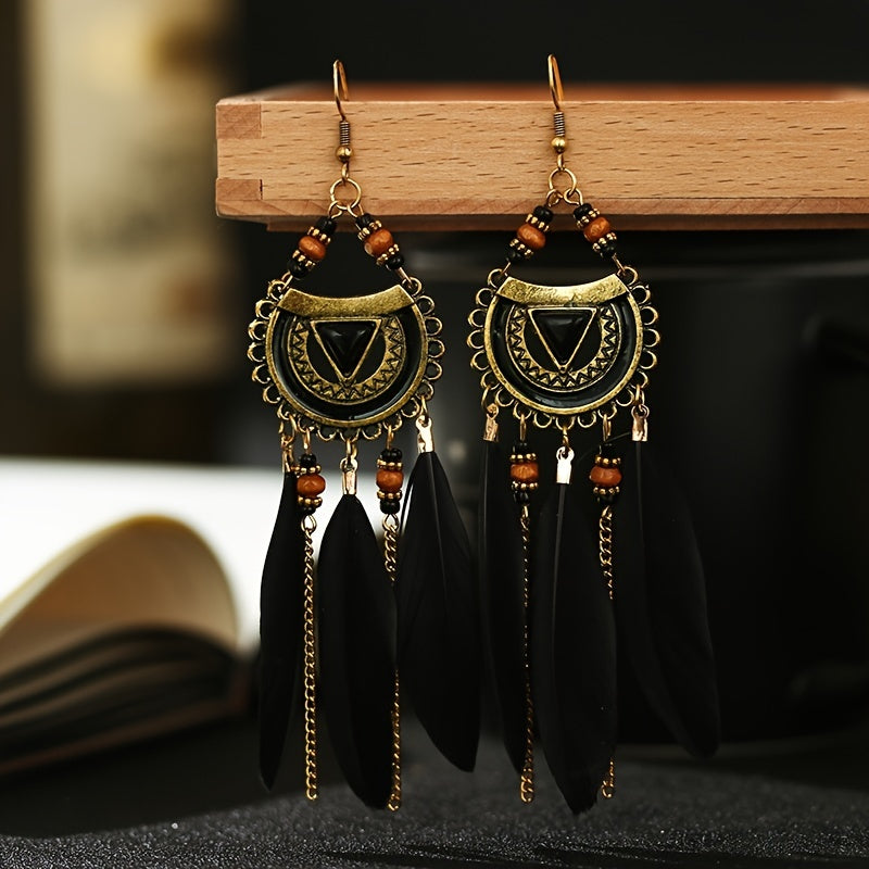 Boho Feather Rice Beads Earrings for Women