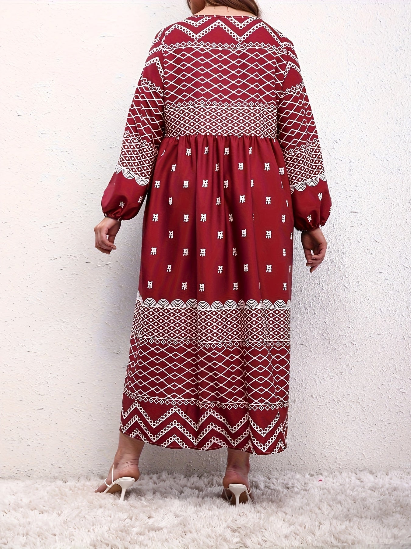  Boho Dress Women's Lantern Sleeve Keyhole Tie Dress