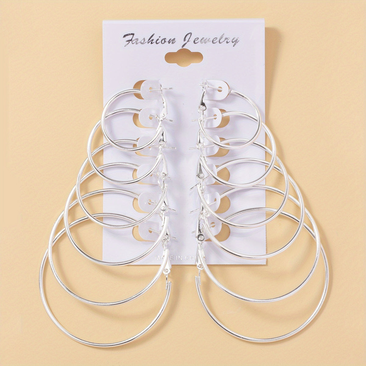 6 Pairs Silvery Big Circle Hoop Earrings Stainless Steel Silver Plated Jewelry