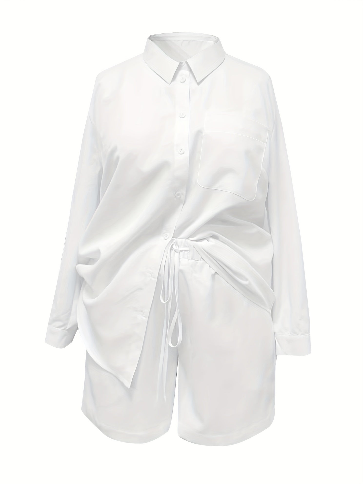 Women's Plus Solid Shirt & Shorts Outfit Set