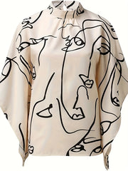  Women's Letter Print Bat Sleeve Blouse
