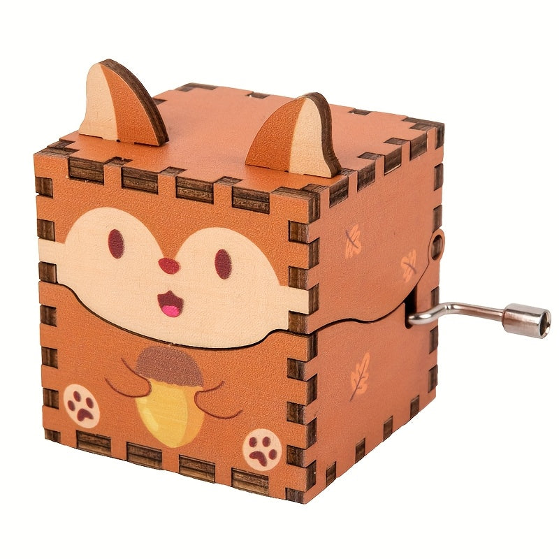 Wooden Animal Handheld Music Box Toy with 6 Characters