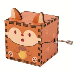 Wooden Animal Handheld Music Box Toy with 6 Characters