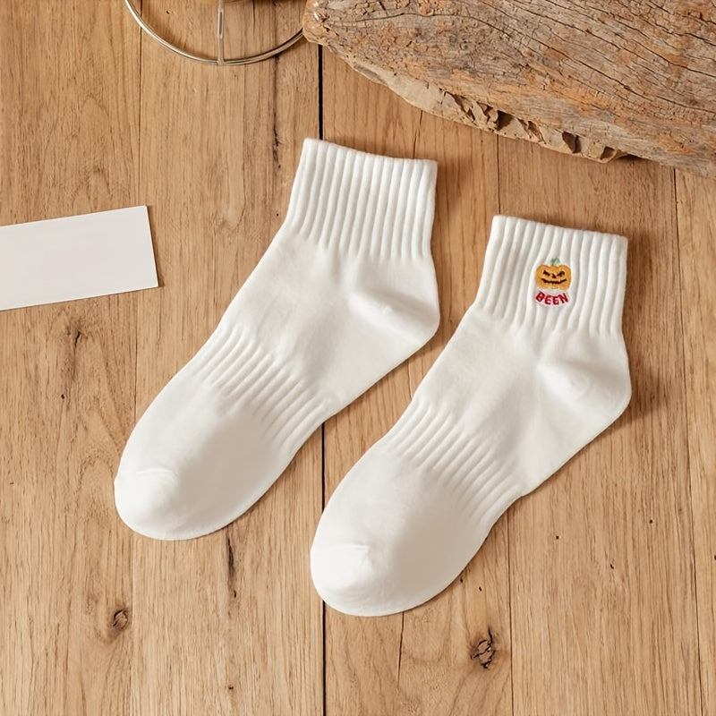 3 Pairs Pumpkin Print Socks Crew Short Women's Stockings