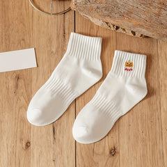 3 Pairs Pumpkin Print Socks Crew Short Women's Stockings