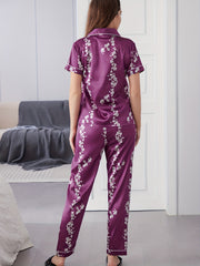 Floral Pajama Set Short Sleeve Top & Elastic Waist Pants Sleepwear