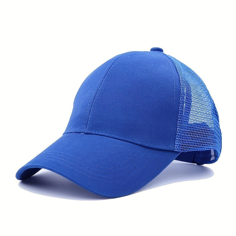 Solid Ponytail Trucker Hat Mesh Breathable Baseball Cap