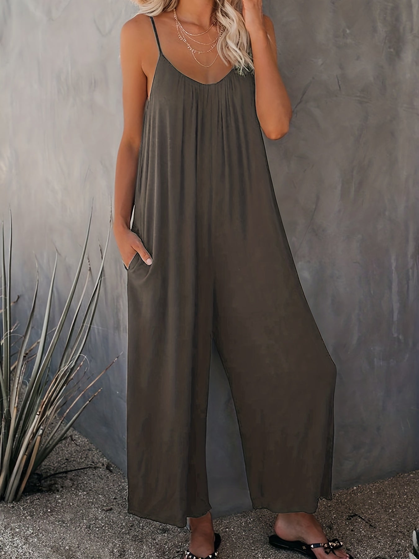  V Neck Wide Leg Summer Jumpsuit