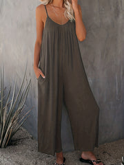  V Neck Wide Leg Summer Jumpsuit